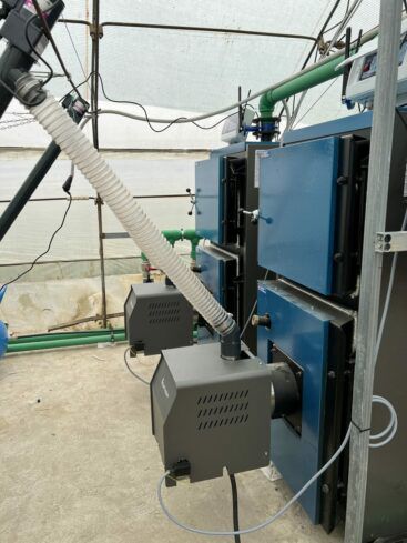Pyro 150 Pro wood pellet burner installed in greenhouse in Greece